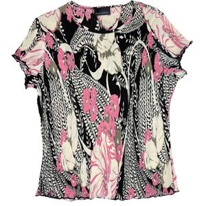 Brittany Black Women's Blouse Small  Floral Crinkle Boho Dressy Top